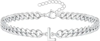 Produktbild von Uni-Armband mit Buchstaben-Charm, hohl, dicke Kette, verstellbar mit verlängerter Kette, Name, Initialen-Armreif, Paar-Geschenk zum Valentinstag
