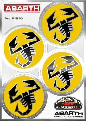 Immagine prodotto di Adesivi cromati Abarth 4 scorpioni gialli ufficiali, dimensioni 94 x 131 mm