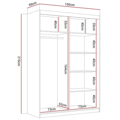 Obrázek produktu pro Šatní skříň CAMARO II 150 cm se zrcadlem Šatní skříň s posuvnými dveřmi černá
