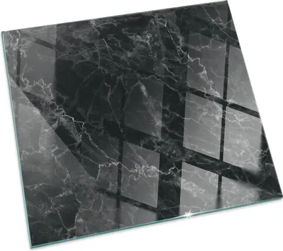 Produktbild von Elegantes Marmormuster – Glasbodenplatte für – Kaminofen – Kaminplatte Glas – Schutzglas – Funkenschutzplatte –Glasbodenplatte Feuerfeste – Hitzeschutzplatte – Bodenschutz aus Glas – 50x50 cm