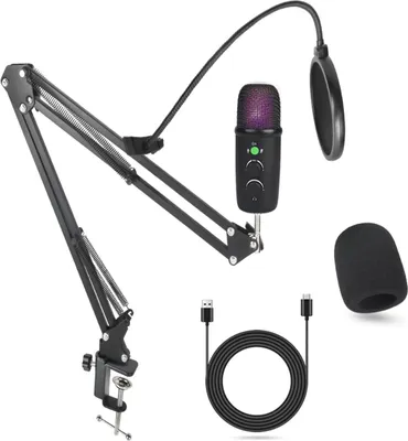 Image de INF Kit Microphone Condensateur USB - Enregistrement Studio & Streaming avec Support