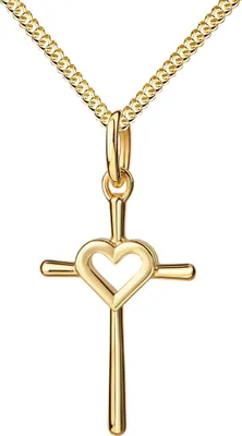 Produktbild von Kreuz-Anhänger mit Herz 585 Gold Goldkreuz aus Gelbgold mit Halskette Kreuz