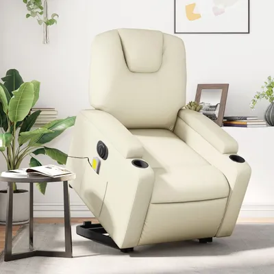 Obrázok produktu pre vidaXL Masážne kreslo so stojacou pomôckou elektrické krémové imitácie kože