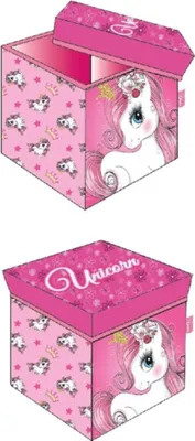 Image de Boîte de rangement licorne avec fonction siège - 30x30x30 cm pour chambre d'enfant