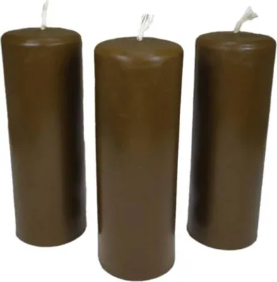 Produktbild von 3x Stumpenkerzen Rustikal Höhe 95mm Ø 34mm Bienenwachs Tropfkerzen Braun 36363