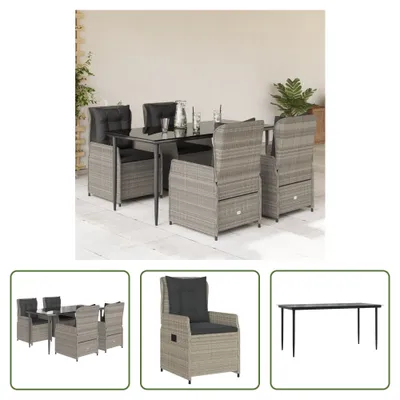 Produktbild von The Living Store 5-tlg. Garten-Essgruppe mit Kissen Hellgrau Poly Rattan