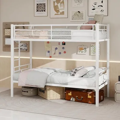 Obrázok produktu pre Poschodová posteľ, výsuvná, 90 x 190 cm – detská posteľ s rebríkom a bočnicami, konštrukcia z kovu – bez matraca – biela