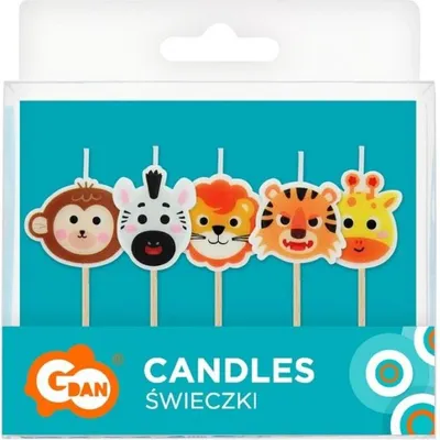 Zdjęcie produktu dla Zestaw Safari - Pikery Świeczki na Urodziny, 5 sztuk - Stwórz Niezapomnianą Atmosferę w Tropikalnym Stylu!