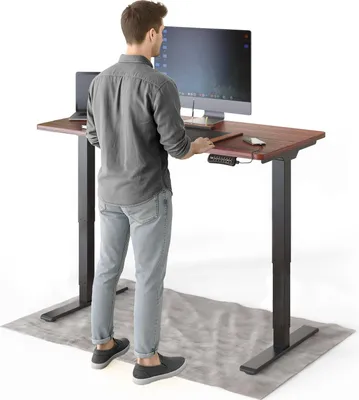 Produktbild von DESKSPACE PRO Plus Elektrisch höhenverstellbarer Schreibtisch, 120x60 cm Stehpult mit Memory-Funktion, Mahagoni Tischplatte, Schwarzes Gestell
