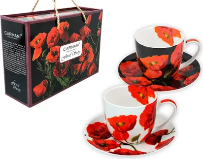 Productafbeelding van Set van 2 kopjes en schoteltjes - Bloemenmotief (CARMANI)