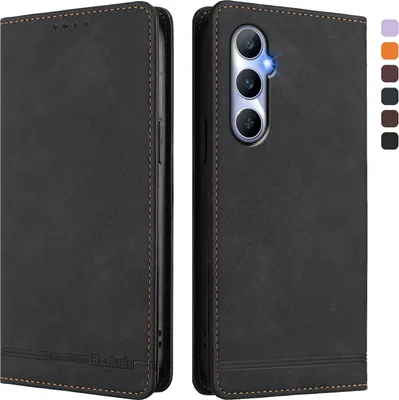 Produktbild von Hülle für Realme C65 4G, Retro Kunstleder Ständer Klapphülle mit Kartenfächer und Magnetische Schwarz