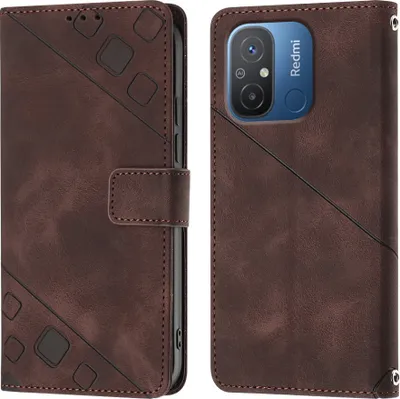 Produktbild von Hülle für Xiaomi Redmi 12C Prägung Flip Leder Brieftasche Schutzhülle mit Ständer Braun