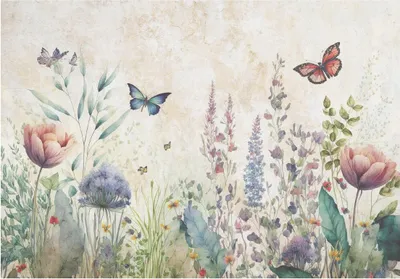 Produktbild von Vlies Fototapete Blumenwiese Schmetterlinge (254x184 cm - inkl. Kleister) Wohnzimmer Schlafzimmer Modern Vliestapete Tapete Wandtapete