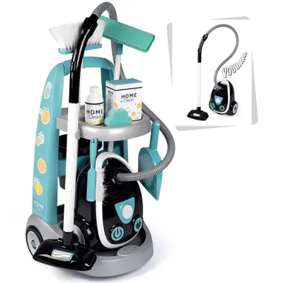 Produktbild von Smoby Reinigungstrolley mit Staubsauger - Kinderstaubsauger, Schaufel, Besen, Wischmop und Reinigungsmittel-Leerpackungen