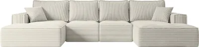 Produktbild von ALTDECOR Ecksofa mit Schlaffunktion und Bettkasten - Corner Sofa Eckcouch Couch U-Form universal, links/rechts angeordnet Schlafcouch Ausziehbar Wohnlandschaft SIERRA-U-S - 349x161x87 cm Cremeweiß