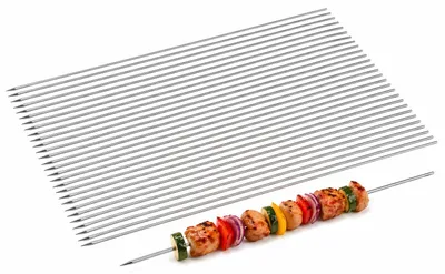 Image de Lot de 30 brochettes de barbecue en acier inoxydable de 33 cm – Brochettes rondes Schampura en acier inoxydable – Brochettes de viande pour barbecue, feu de camp et mangal