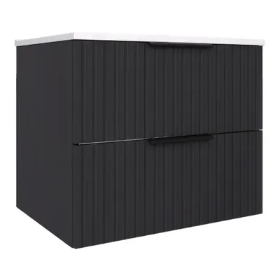 Produktbild von Waschbeckenunterschrank TIBU mit Waschbecken Badezimmer 2 große Schubladen Softclose Badmöbel Schwarz 60x50x46
