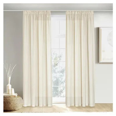 Produktbild von Gardinen Wohnzimmer Kräuselband Boho Vorhänge Leinen Beige 2er Set Halbtransparente Leinenvorhänge, H 260 x B 140 cm
