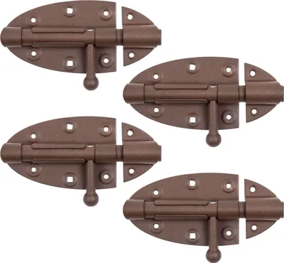 Produktbild von Alberts 821944 DURAVIS® Bolzenriegel, mit rundem Griff, rostbraun duplexbeschichtet, Platte 112 x 72, Bolzen-Ø 16 mm, 4er Set