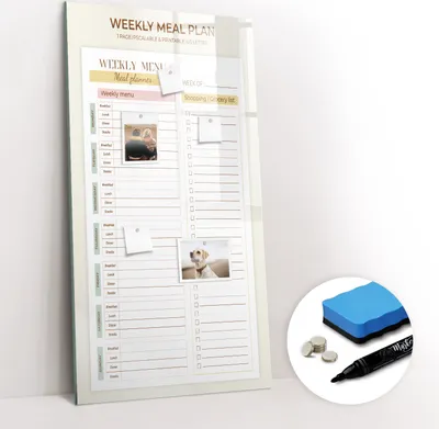 Produktbild von Magnetpinnwand Memoboard - Zubehörsatz - Schwarzer Marker + Schwamm + Magnete - 60 x 120 cm - Essensplaner