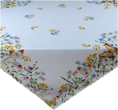 Produktbild von Tischdecke Tischläufer Druck Blumen und Schmetterlinge Frühling 85 x 85 cm