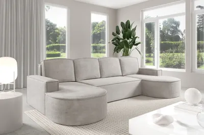 Zdjęcie produktu dla Sofello – nowoczesna sofa narożna o zaokrąglonych kształtach, model MOLLYU w kolorach kremowym, beżowym, szarym, jasnoszarym, rdzawym i zielonym, z welurowym obiciem – modny, zaokrąglony kształt! Nowość 2025 (z funkcją spania)