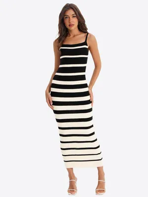 Produktbild von Slim-Fit-Maxikleid mit Streifen und Spaghettiträgern für Damen