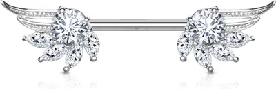 Produktbild von Brustwarzen Piercing Nippelpiercing Brustpiercing Engelsflügel Zirkonia Kristall Autiga® silber-klar