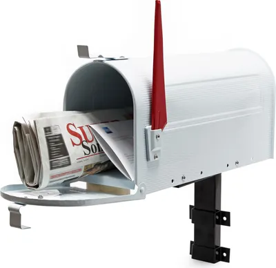 Produktbild von Wiltec Set US Mailbox weiß 180 x 220 x 480 mm, amerikanischer Briefkasten mit Fahne, Standbriefkasten Stahl amerikanisches Design mit passender Wandhalterung