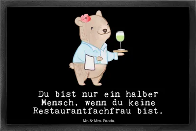 Produktbild von Mr. & Mrs. Panda Schmutzfangmatte Restaurantfachfrau Herz 40 x 60 cm - Schwarz - Geschenk, Schmutzmatte, abstreifer, Fussmatte, Gummimatte, fußmatte