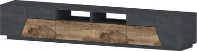 Produktbild von Fernsehschrank Gregorio, Niedriges Sideboard für Wohnzimmer mit 4 Türen, Sockel für TV-Möbel, 100 %  Italy, cm 260x43h46, Schiefer und Ahorn