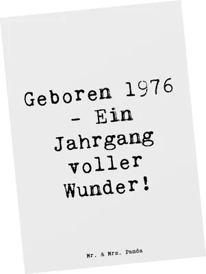 Produktbild von Mr. & Mrs. Panda Postkarte Spruch 1976 Geburtstag - Weiß - Geschenk, Alter, Ansichtskarte, Jahrgang, Postkarten, Geburtstagsgeschenk, historische Ereignisse, Geburtsjahr