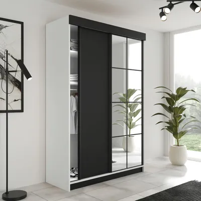 Produktbild von KIER FURNITURE Schiebegarderobe LAMARO mit Spiegel, Schrank Schlafzimmer, 138x205x59cm