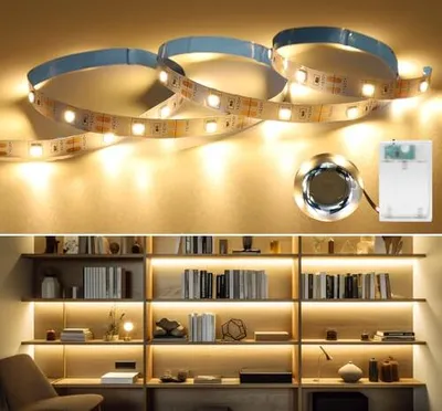 Produktbild von LED Streifen Batterie - 1M Warmweiß Strip Batteriebetrieben mit Timer Weihnachtsdekoration Schrankbeleuchtung
