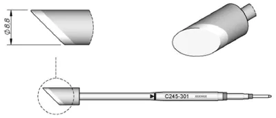 Obrázek produktu pro JBC pájecí hrot řady C245, kulatý tvar, C245301/Ø 8,8 mm, zkosený C245301