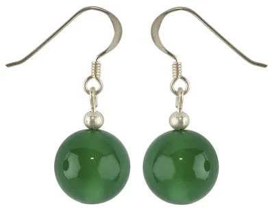 Produktbild von Ohrringe Ohrhänger Ohrschmuck aus grünem Achat Kugel 12mm glatt & 925 Sterling Silber