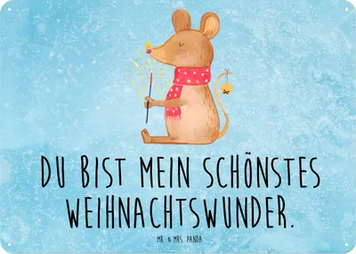 Produktbild von Mr. & Mrs. Panda Wandbild Maus Weihnachten DIN A5 - Eisblau - Geschenk, wandtafel, Schild, Weihnachtsmotiv, Türschild, tafel, Frohe, Mäuschen, Weihnachtsgruß, Metallbild