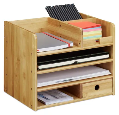 Immagine prodotto di Organizzatore da scrivania in bambù per documenti A4, con cassetto