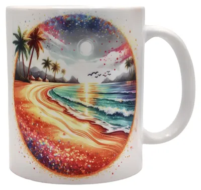 Keramikbecher mit Strandmotiv, 325 ml, spülmaschinenfest