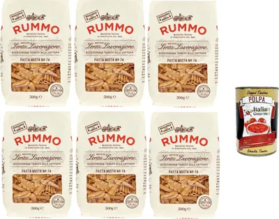 Produktbild von Rummo Pasta Mista n° 74 Pasta Lenta Lavorazione Teigwaren aus Hartweizengrieß Bronze-Zeichnung 6x 500g + Italian Gourmet polpa 400g