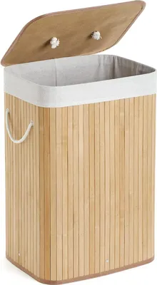 Image de Panier à linge en bambou - pliable - 72 litres - naturel - 40 x 30 x 60 cm