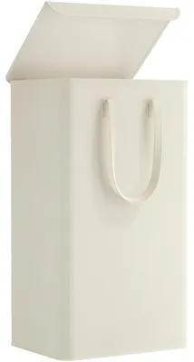 Image de Panier à linge avec couvercle - 100 litres - 42 x 32 x 75 cm - Pliable - Blanc - Pour salle de bain et buanderie