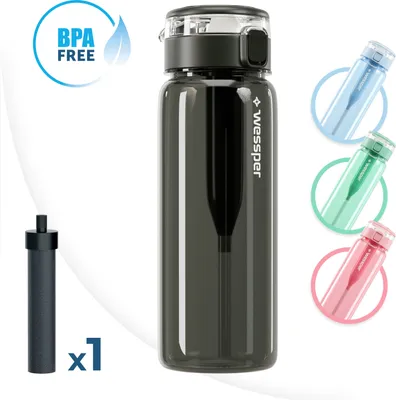Zdjęcie produktu dla Butelka do picia Wessper Tritan bez BPA z filtrem 680 ml | Niebieska elegancka sportowa butelka na wodę | Szczelna butelka sportowa na siłownię rower szkoła dzieci turystyka sportowa | Filtr do butelki na wodę z węglem aktywnym