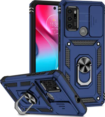Produktbild von Moto G60S Hülle mit Schiebe Kamera Schutz und Ringhalter Ständer Robust Rüstung Schutzhülle für Motorola Moto G60S Blau