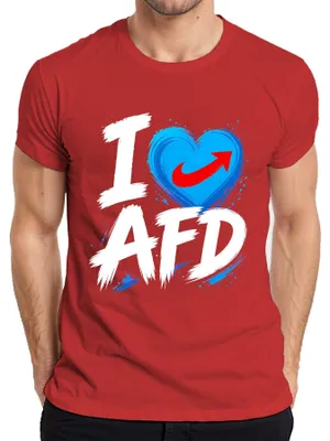 Immagine prodotto di Maglietta da uomo, colore rosso, taglia L, con scritta "Ich liebe AfD Blaues Herz Patriot Deutschland" (Amo AfD, cuore blu, patriota, Germania), con tono sarcastico