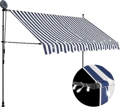 Obrázok produktu pre Ručne zaťahovacia markíza s LED 250 cm, modro biela