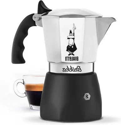 Produktbild von Famanu Moka Kaffeekanne - Percolator für Espresso mit Cremaschicht - 4 Tassen (190 ml) Schwarz/Silber