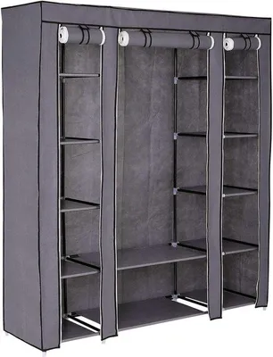 Produktbild von Famanu Faltbarer Kleiderschrank Grau 150 x 175 x 45 cm mit 6 Regalen