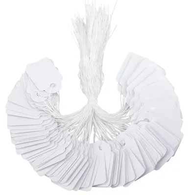 Productafbeelding van Prijskaartjes met koord - 500 stuks - Wit - 1,5 x 2,4 cm