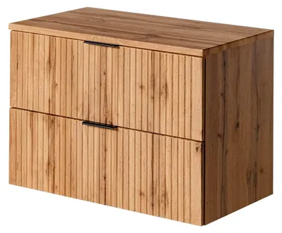 Produktbild von Waschtisch-Unterschrank 80 cm Wotaneiche mit gerillter Front und Waschbecken, Badschrank mit 2 Softclose-Auszügen, B/H/T ca. 80,6/59,2/46,5 cm